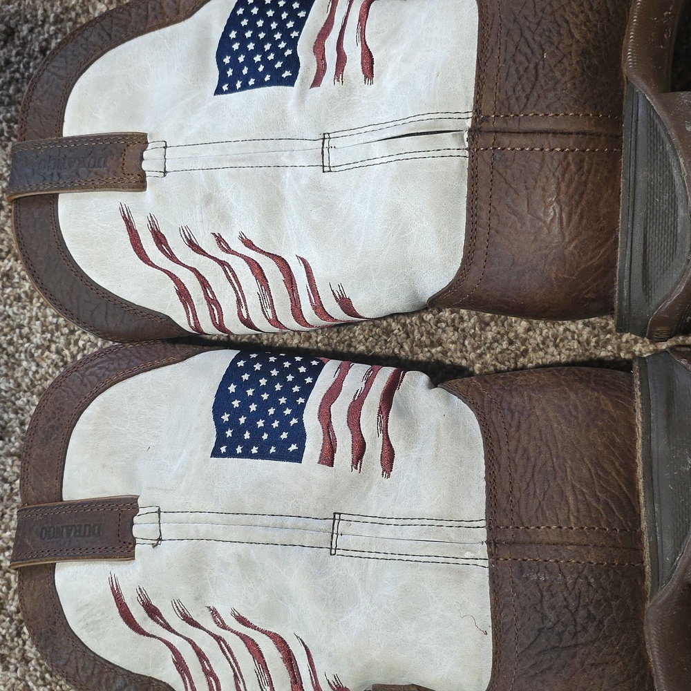 Womens 11" Flag Embroidery Bay Brown Boots Distressed Flag - Picture 8 of 11
